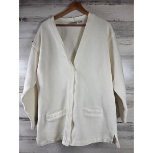 Preview International Cardigan Women Medium Cream Ribbed Cotton V-Neck